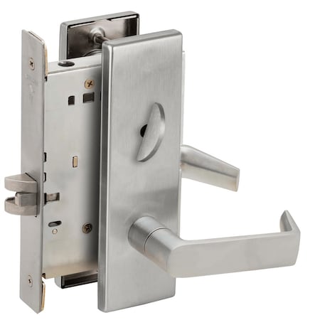 Schlage Grade 1 Bed Bathroom Privacy Mortise Lock, 06 Lever, N Escutcheon, ADA Thumbturn, Satin Chrome Finis L9040 06N 626 L583-363